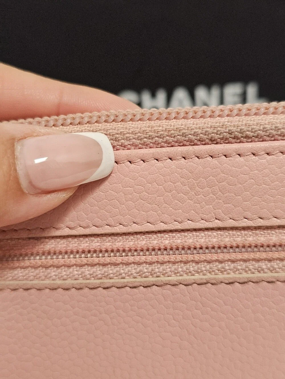 Authentic Vintage Chanel Pink Caviar Leather Zip-Around Wallet